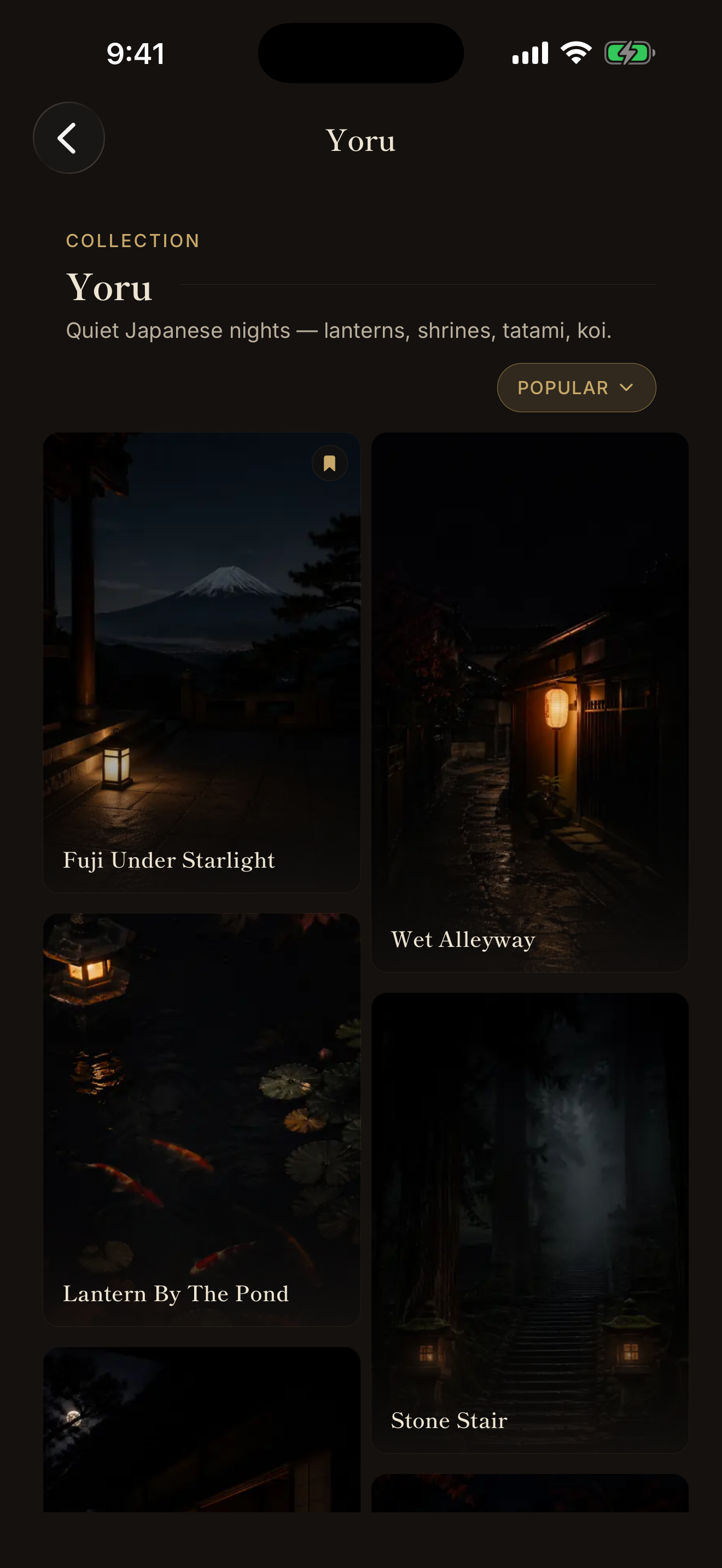 Yoru collection screen
